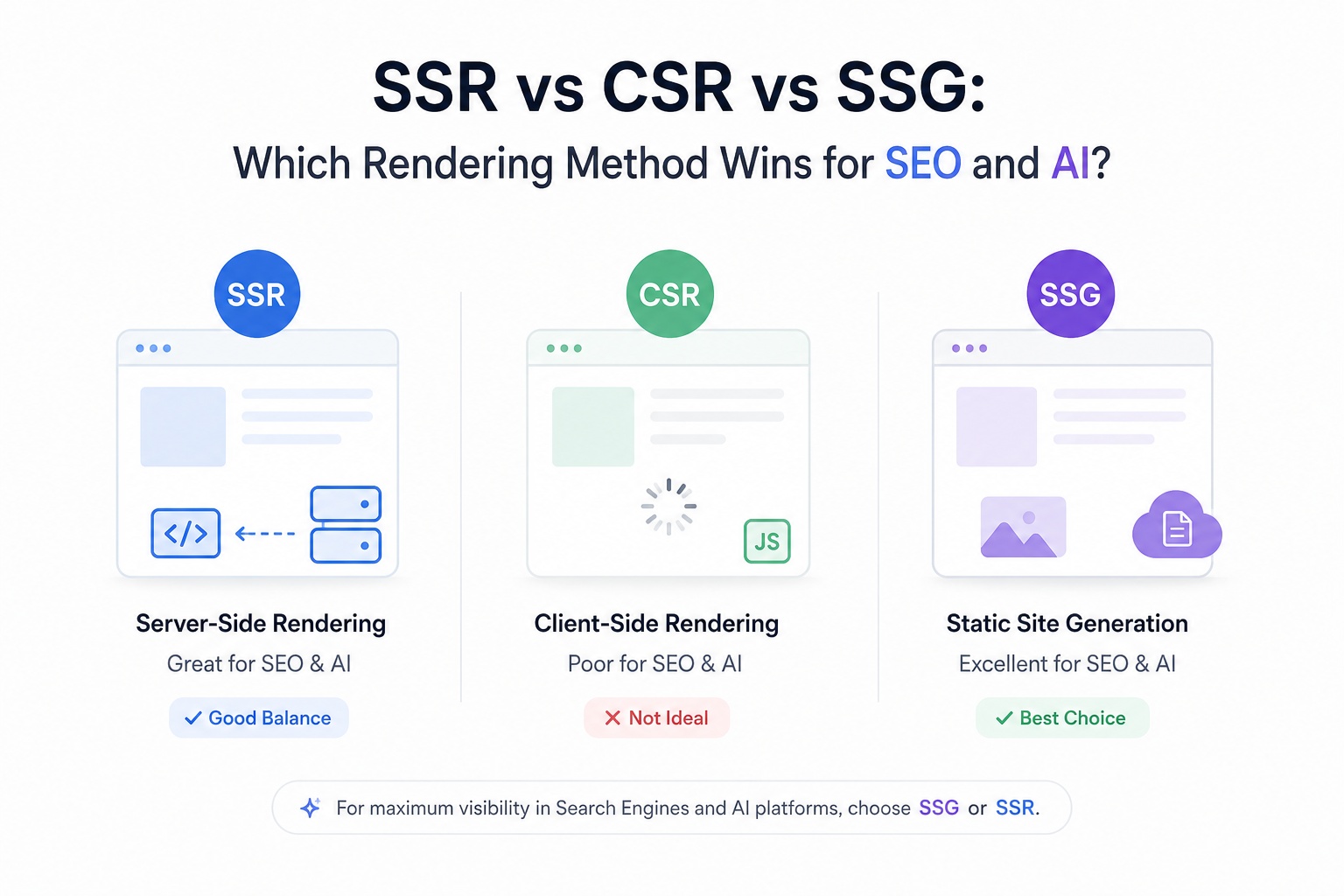 SSR vs CSR vs SSG: Which Rendering Method Wins for SEO and AI?